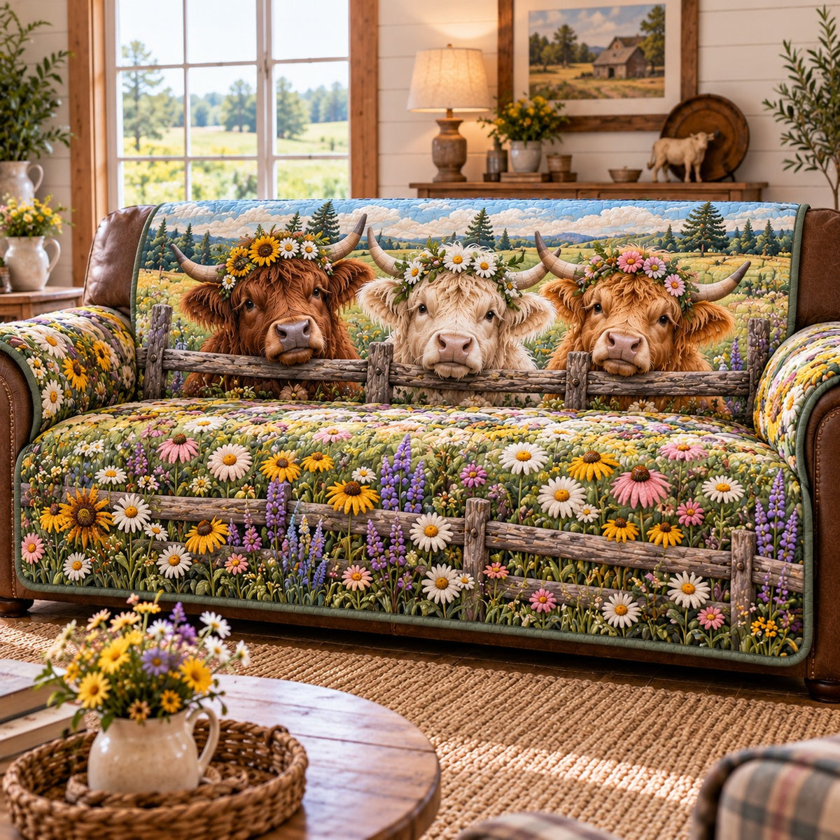 Wildflower Fence Herd Quilted Sofa Cover TZL0TD394