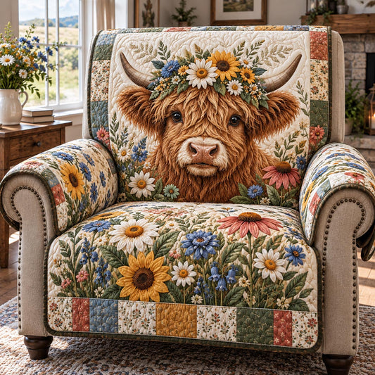 Wildflower Highland Cow Quilted Sofa Cover TZL0DV490