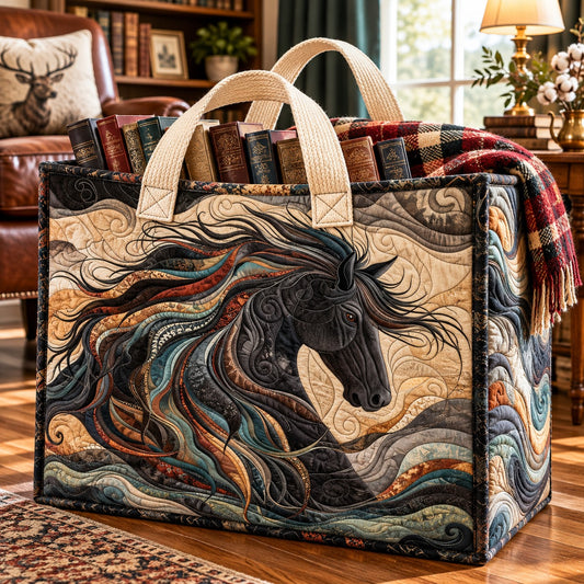 Windswept Black Mane Quilted Storage Basket TZL0PT0809
