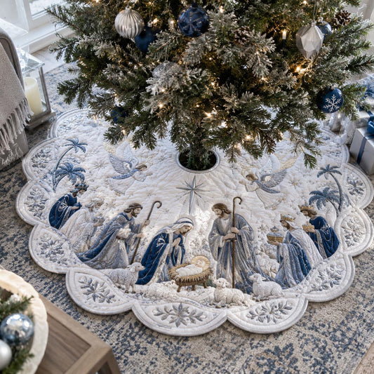 Winter Bethlehem Circle Custom Shape Christmas Quilted Tree Skirt TZL0DV059
