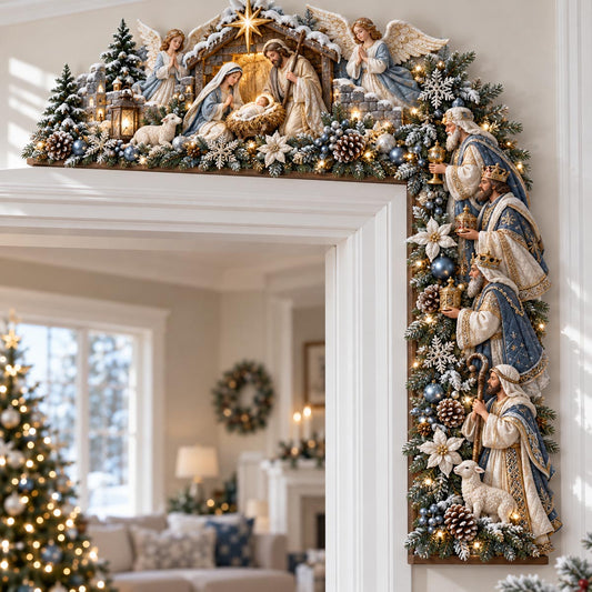 Winter Blue Holy Family Christmas Door Corner Sign TZL0DV341