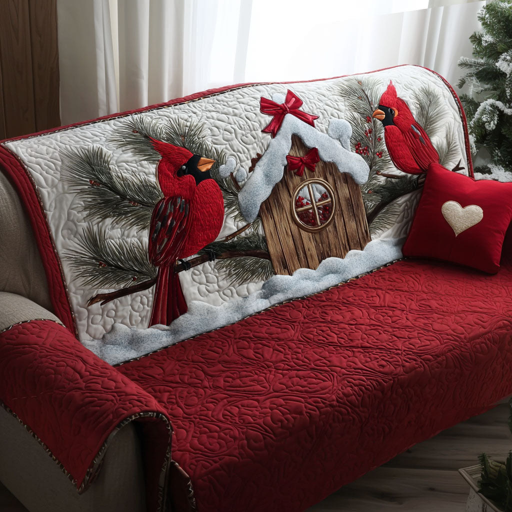 Winter Cardinal Haven Quilted Sofa Cover NCU0PT9893