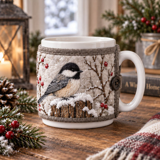 Winter Chickadee Quilted Mug Sleeve TZL0PT0535