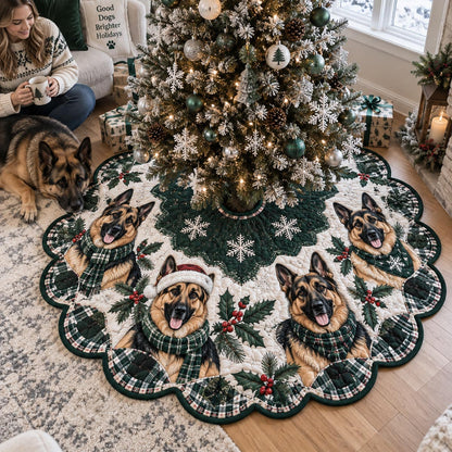 Winter German Shepherd Custom Shape Christmas Quilted Tree Skirt TZL0DV147