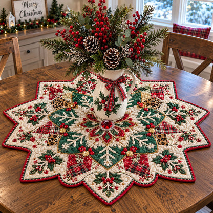 Winter Holly Celebration Custom Shape Quilted Table Topper TZL0PT0360