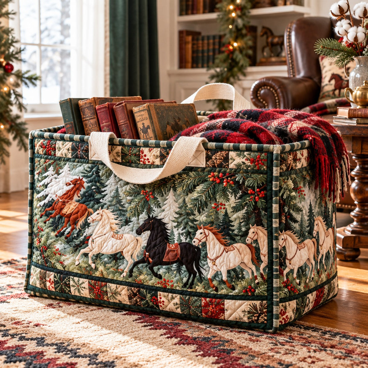 Winter Pine Herd Quilted Storage Basket TZL0PT0799