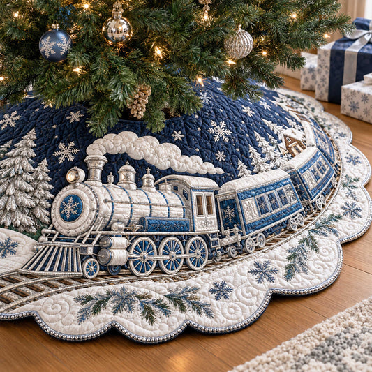 Winter Train Custom Shape Christmas Quilted Tree Skirt TZL0TD129