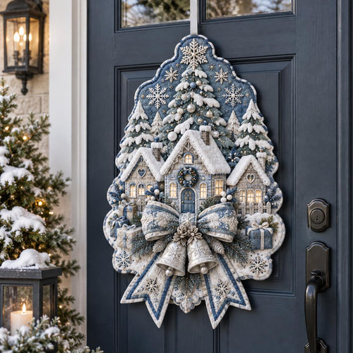 Winter Village Bow Custom Shape Quilted Door Hanger TZL0DV108