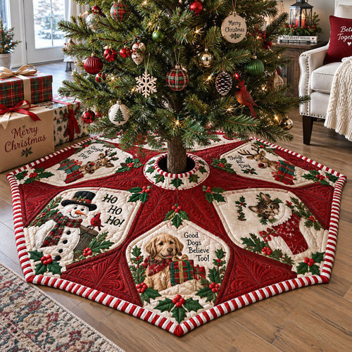 Winter Wonderland Joy Custom Shape Christmas Quilted Tree Skirt TZL0PT0269