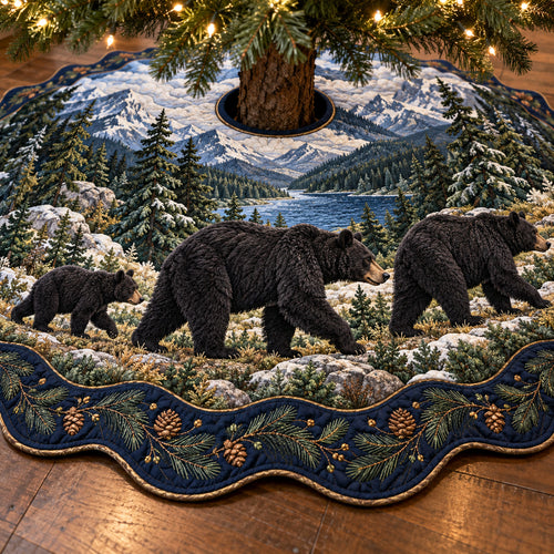 Woodland Bear Trail Custom Shape Christmas Quilted Tree Skirt TZL0TV113