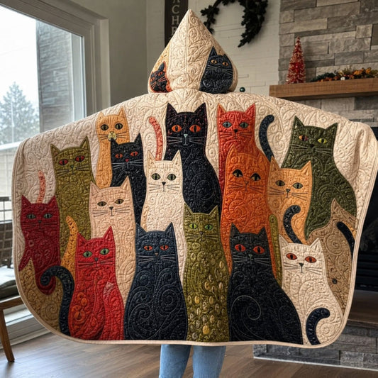 Woodland Cat Cottage Quilted Hooded Blanket TZL0PT0168