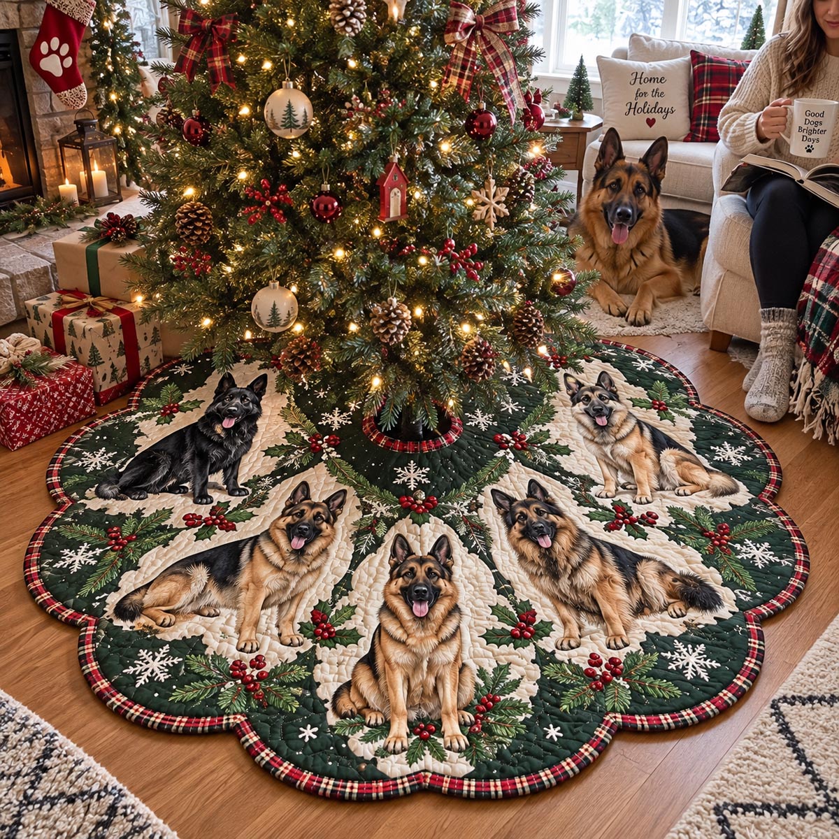 Woodland German Shepherd Custom Shape Christmas Quilted Tree Skirt TZL0DV150