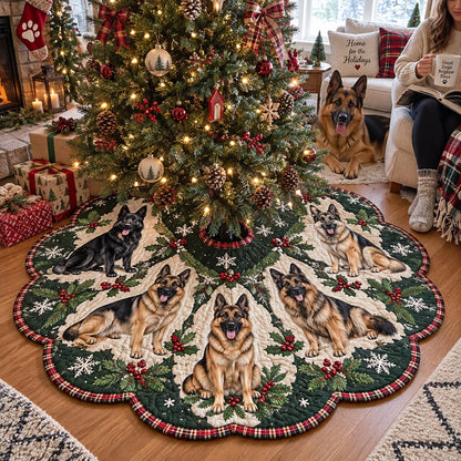 Woodland German Shepherd Custom Shape Christmas Quilted Tree Skirt TZL0DV150