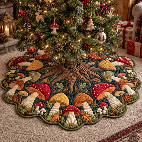 Woodland Mushroom Custom Shape Christmas Quilted Tree Skirt TZL0HH0010
