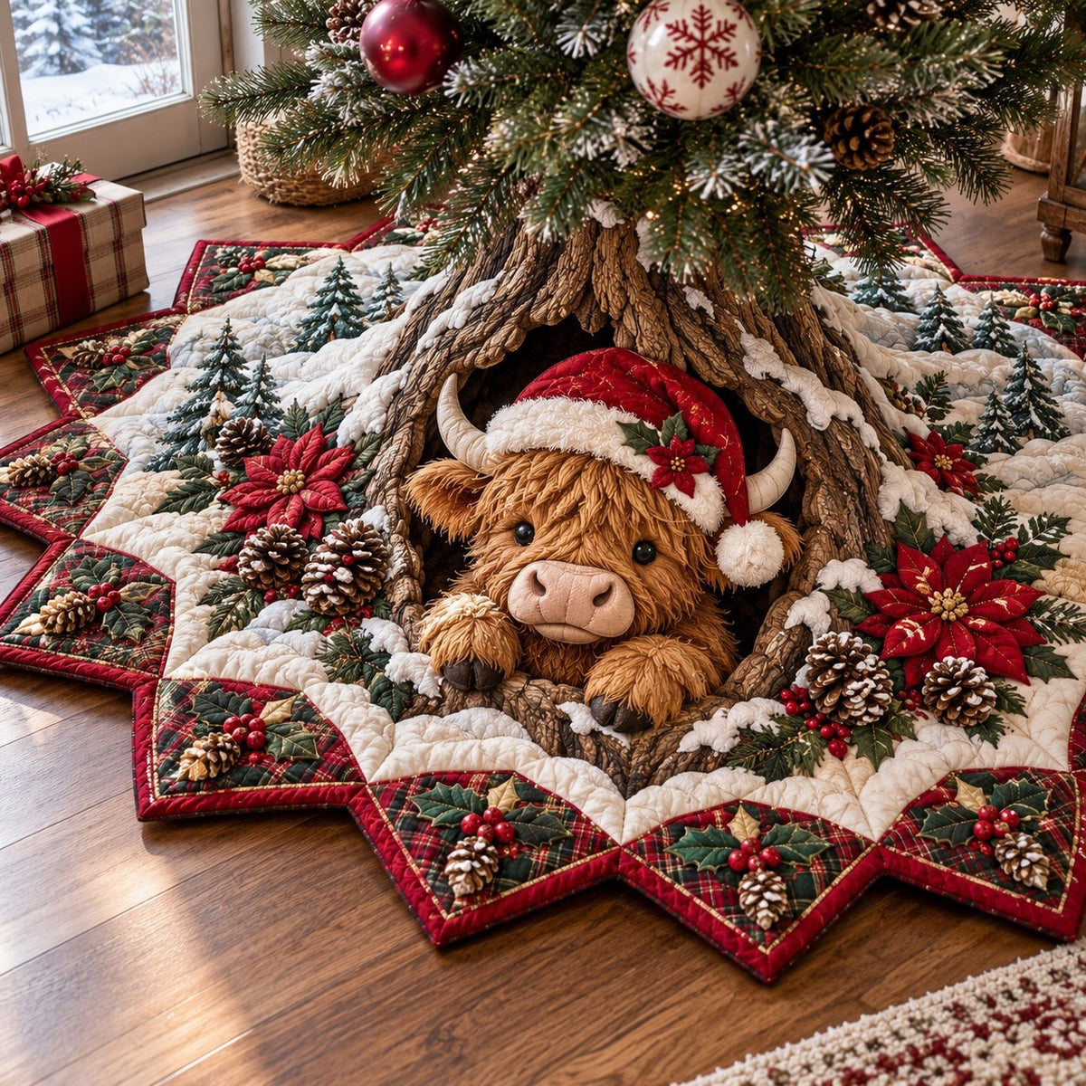 Woodland Nook Custom Shape Christmas Quilted Tree Skirt TZL0TD445