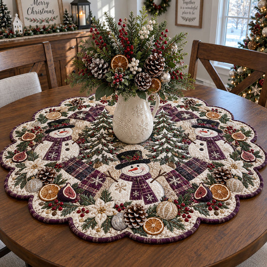 Woodland Snowman Noel Custom Shape Quilted Table Topper TZL0PT0381