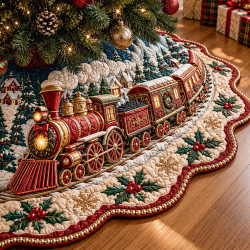 Xmas Train Custom Shape Christmas Quilted Tree Skirt TZL0TD124