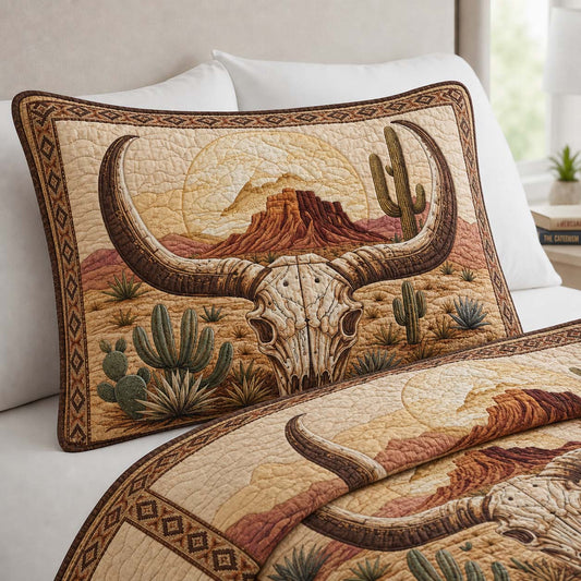 Desert Skull Texas Quilted Bedding Pillow Case NCU0QD014