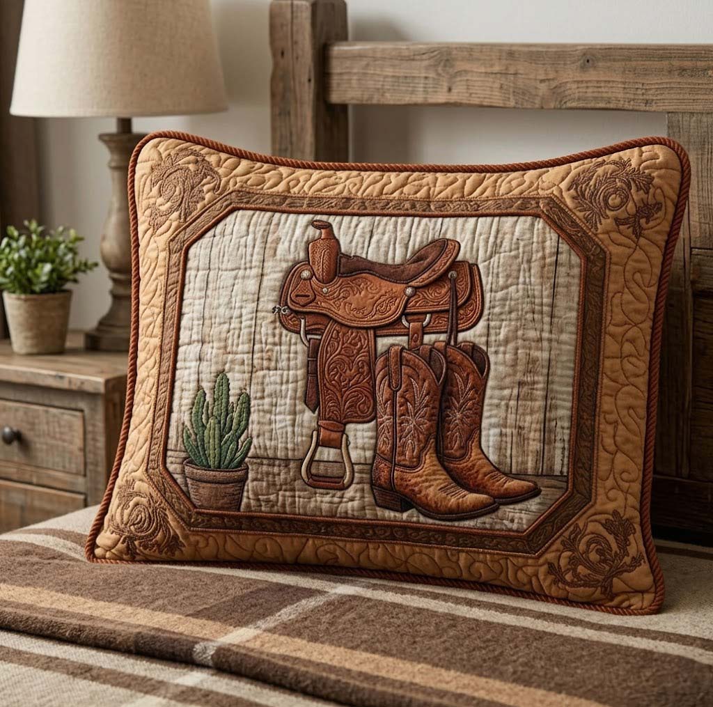 Cowboy Boots Ranch Quilted Bedding Pillow Case NCU0QD015