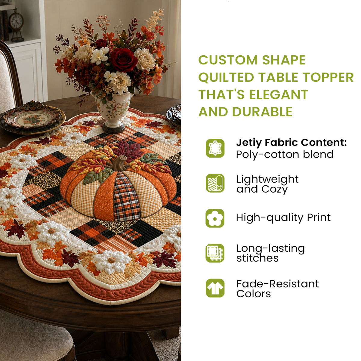 Harvest Basket Bloom Custom Shape Quilted Table Topper SN0DV252