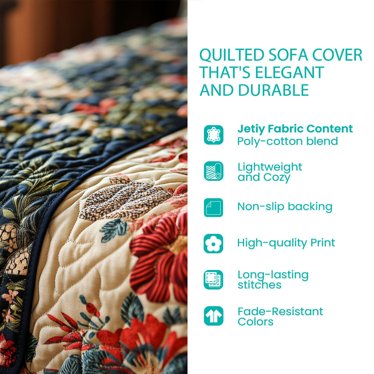 Midnight Blue Magnolia Quilted Sofa Cover TZL0DV520